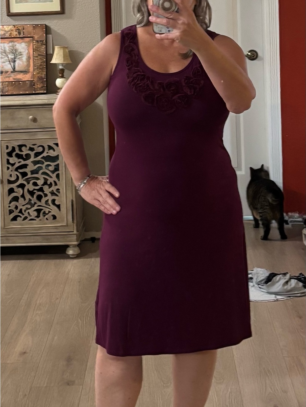 Relativity Sleeveless Rose-Appliqué Sheath Dress - Plum
